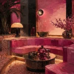 Flamingo Study Sunken Hotel Lounge Around A Mirrored Table Pink Living Room Wall Art