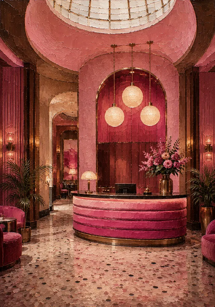 Flamingo Sentinel Curved Reception Desk Pink Living Room Wall Art