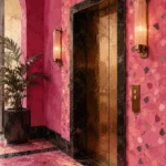 Flamingo Reliquary Empty Elevator Lobby With Terrazzo Walls Pink Bedroom Wall Art