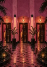 Flamingo Ascent Row Of Cabana Doors Pink Home Office Wall Art