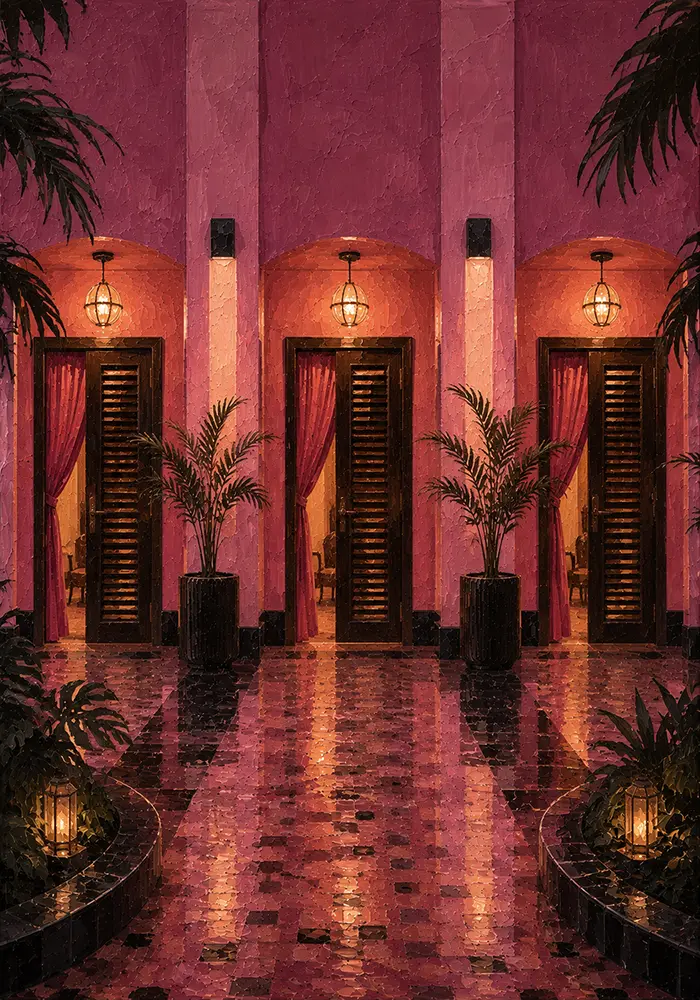 Flamingo Ascent Row Of Cabana Doors Pink Home Office Wall Art