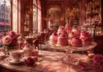 Patisserie Procession Glass Cake Stand Pink Kitchen Wall Art