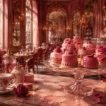 Patisserie Procession Glass Cake Stand Pink Kitchen Wall Art