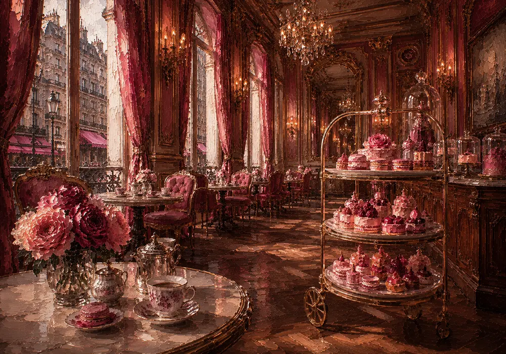 Patisserie Salon Tiered Dessert Trolley Pink Dining Room Wall Art