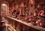 Patisserie Interlude Marble Counter Displaying Refined Confections Pink Kitchen Wall Art