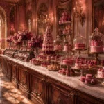 Patisserie Interlude Marble Counter Displaying Refined Confections Pink Kitchen Wall Art