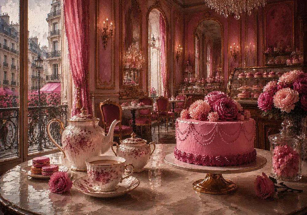 Patisserie Passage Porcelain Tea Service Pink Dining Room Wall Art