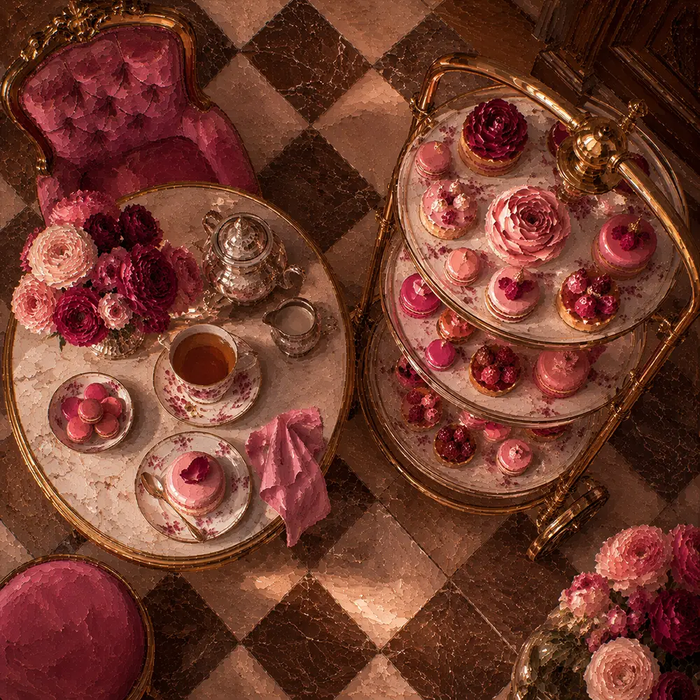 Patisserie Emblem Tiered Dessert Trolley Pink Dining Room Wall Art