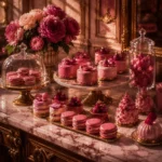 Patisserie Study Marble Counter Displaying Refined Confections Pink Kitchen Wall Art