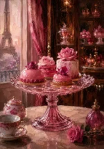 Patisserie Sentinel Glass Cake Stand Pink Kitchen Wall Art