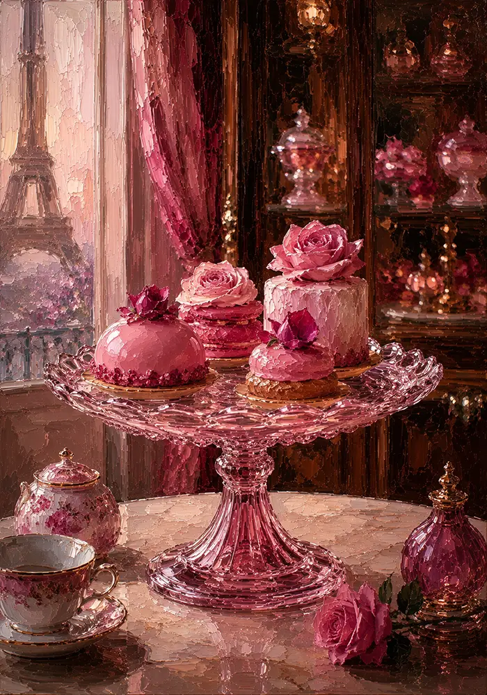 Patisserie Sentinel Glass Cake Stand Pink Kitchen Wall Art