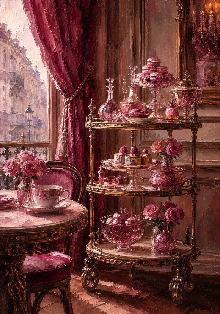 Patisserie Threshold Tiered Dessert Trolley Pink Dining Room Wall Art