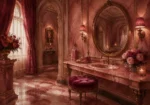 Powder Interlude Velvet Stool Pink Bathroom Wall Art
