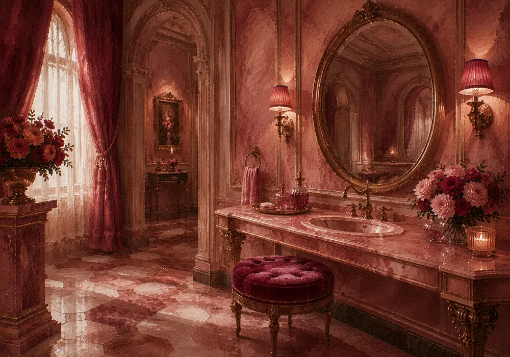 Powder Interlude Velvet Stool Pink Bathroom Wall Art