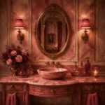 Powder Cabinet Oval Mirror Pink Bathroom Wall Art