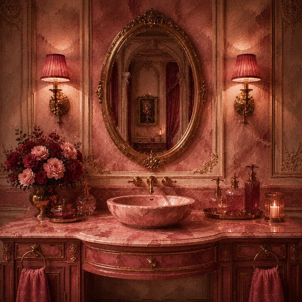 Powder Cabinet Oval Mirror Pink Bathroom Wall Art