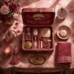 Powder Emblem Vintage Cosmetics Case Opened Pink Bedroom Wall Art
