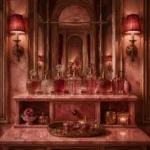 Powder Ritual Row Of Perfume Bottles Pink Dressing Room Wall Art