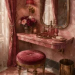 Powder Study Velvet Stool Pink Bathroom Wall Art