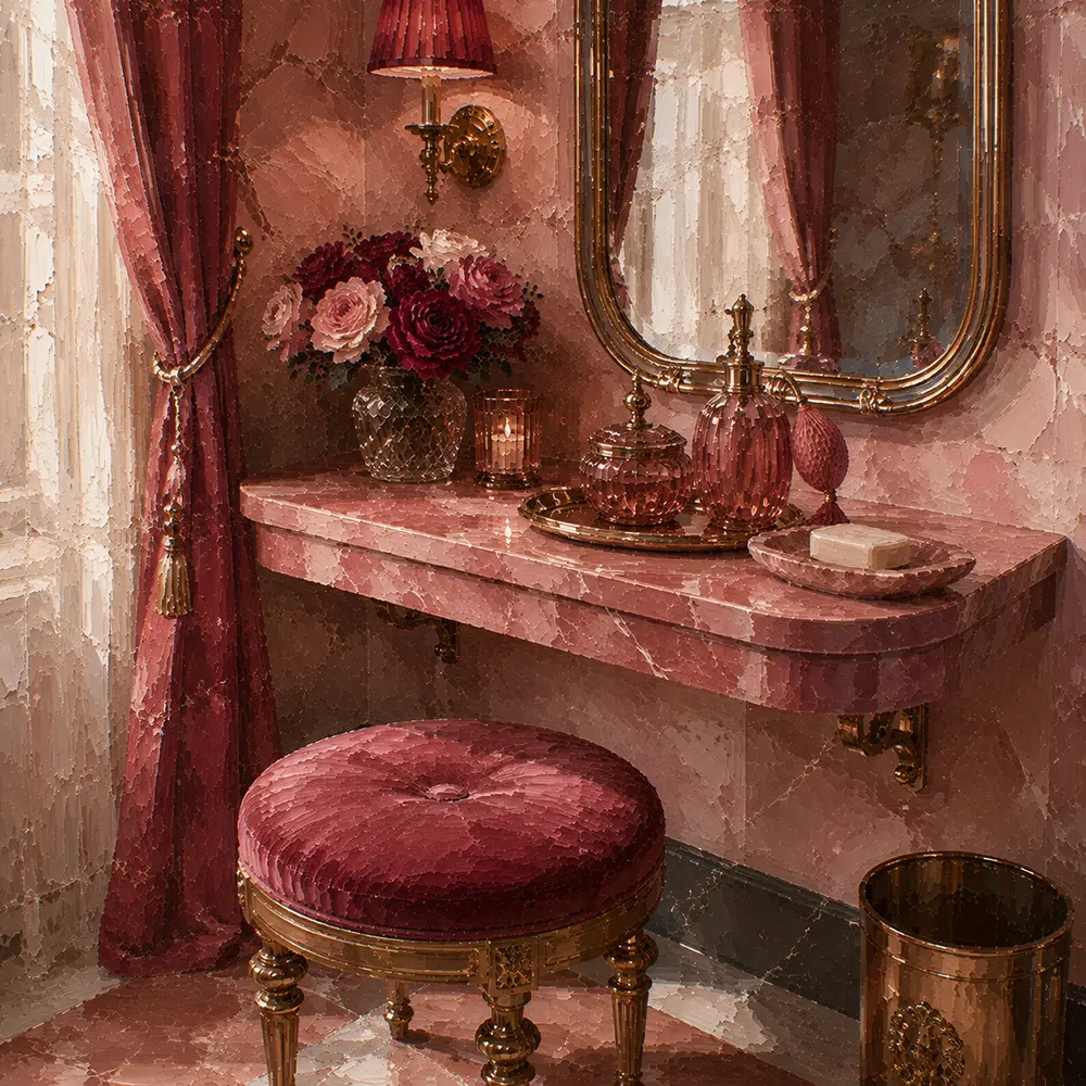 Powder Study Velvet Stool Pink Bathroom Wall Art