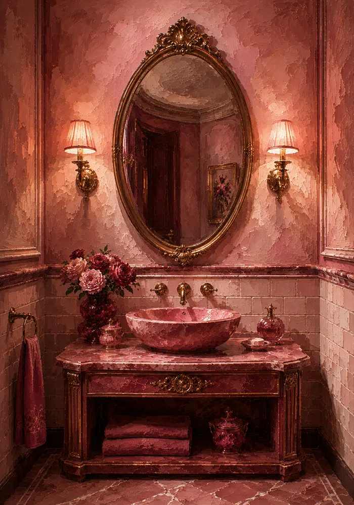 Powder Sentinel Oval Mirror Pink Bathroom Wall Art