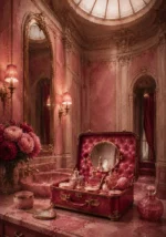 Powder Threshold Vintage Cosmetics Case Opened Pink Bedroom Wall Art