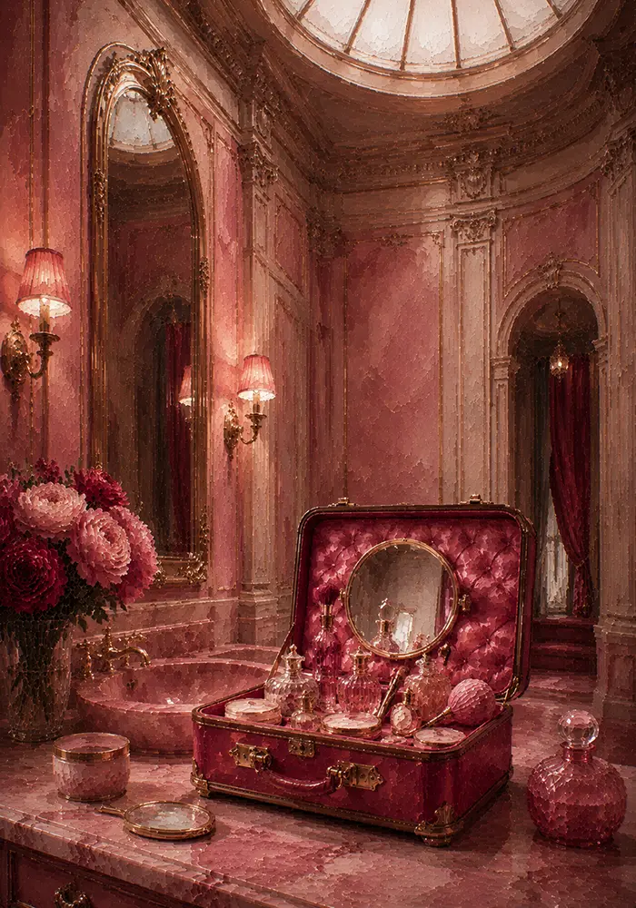 Powder Threshold Vintage Cosmetics Case Opened Pink Bedroom Wall Art