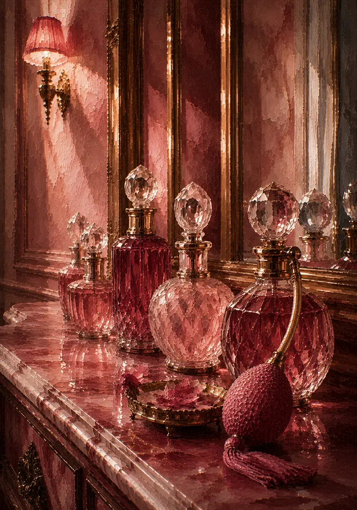 Powder Reliquary Row Of Perfume Bottles Pink Dressing Room Wall Art