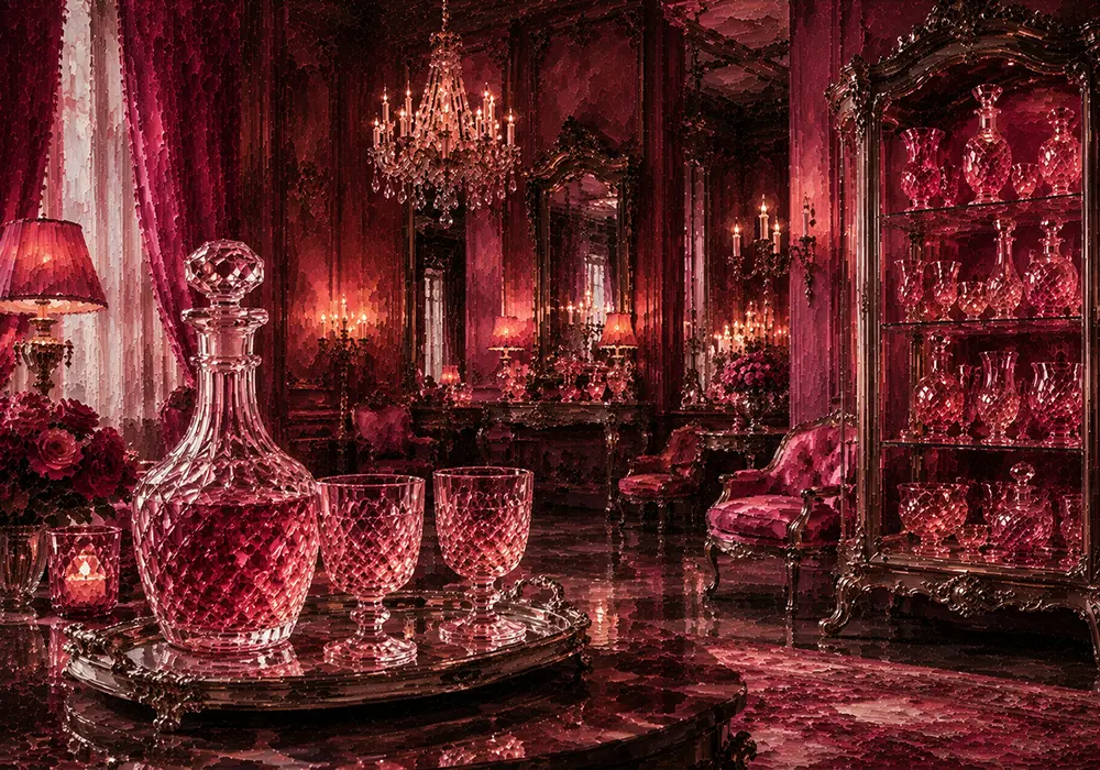 Rose Glass Chronicle Faceted Decanter Pink Dressing Room Wall Art