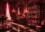 Rose Glass Passage Cabinet Filled With Translucent Rose Objects Pink Entryway Wall Art