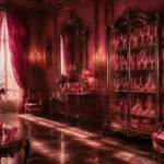 Rose Glass Passage Cabinet Filled With Translucent Rose Objects Pink Entryway Wall Art