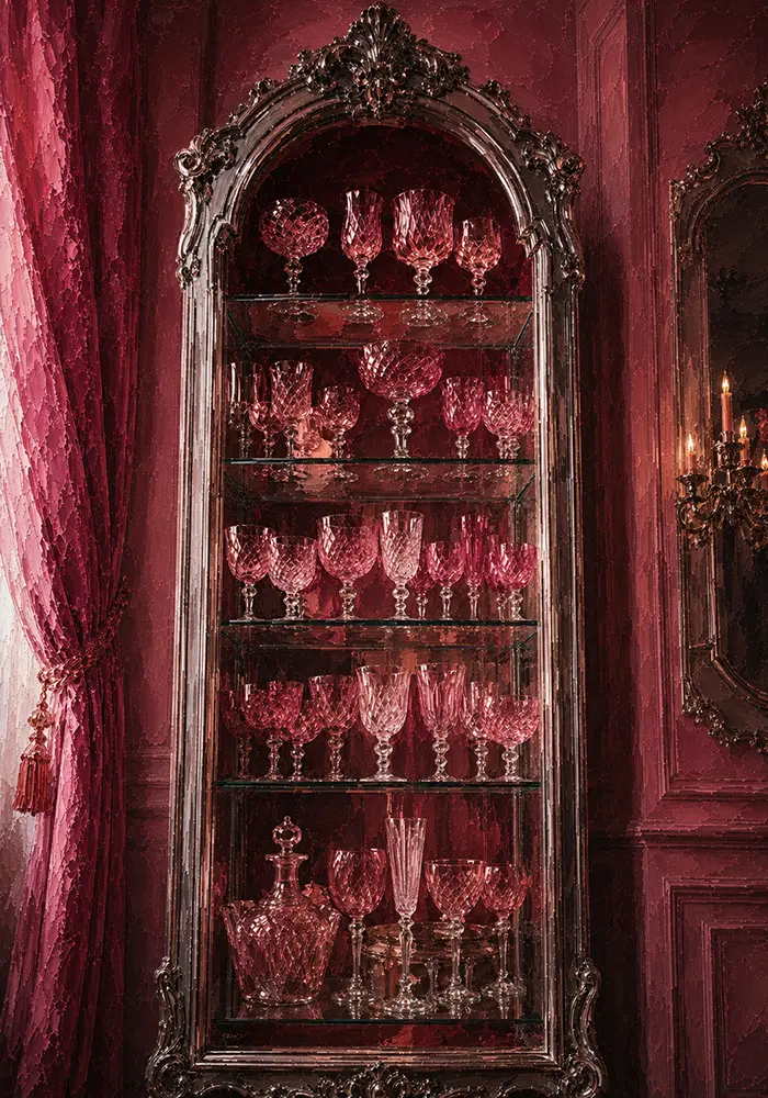 Rose Glass Threshold Collection Of Pink Goblets Pink Living Room Wall Art