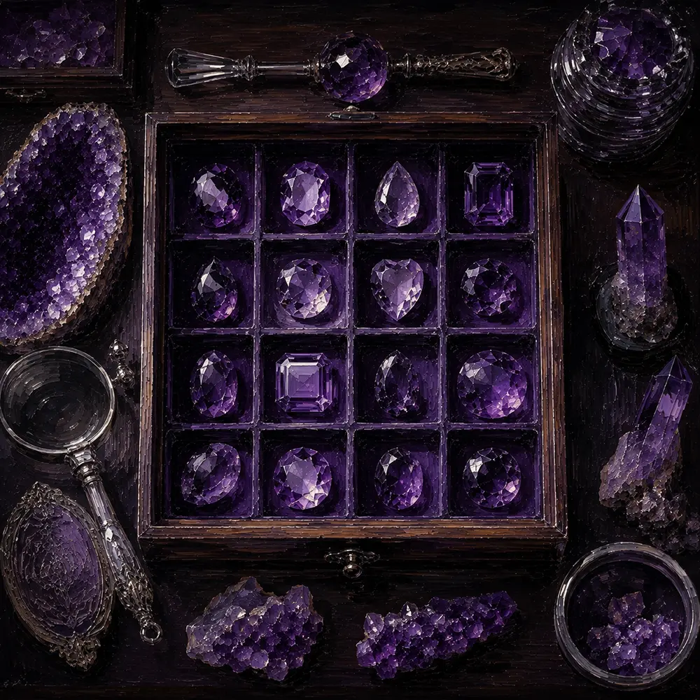 Amethyst Emblem Drawer Of Faceted Purple Stones Purple Dressing Room Wall Art