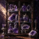 Amethyst Constellation Glass Cabinet Filled With Amethyst Objects Purple Entryway Wall Art