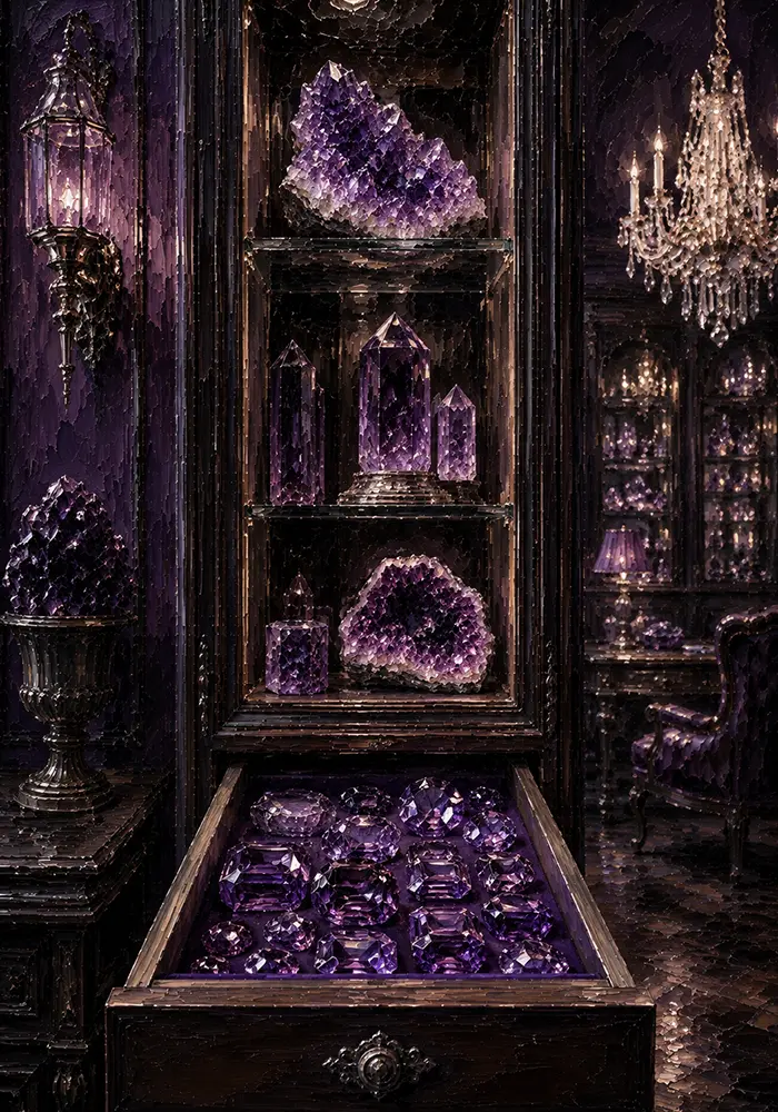 Amethyst Threshold Drawer Of Faceted Purple Stones Purple Dressing Room Wall Art