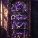 Amethyst Ascent Glass Cabinet Filled With Amethyst Objects Purple Entryway Wall Art