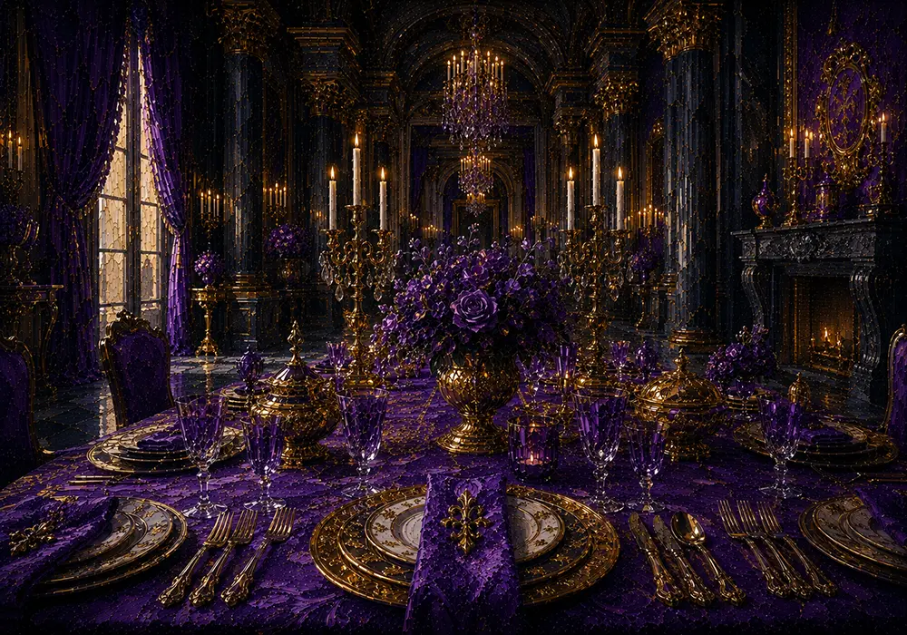 Imperial Passage Symmetrical Place Setting With Imperial Tableware Purple Entryway Wall Art