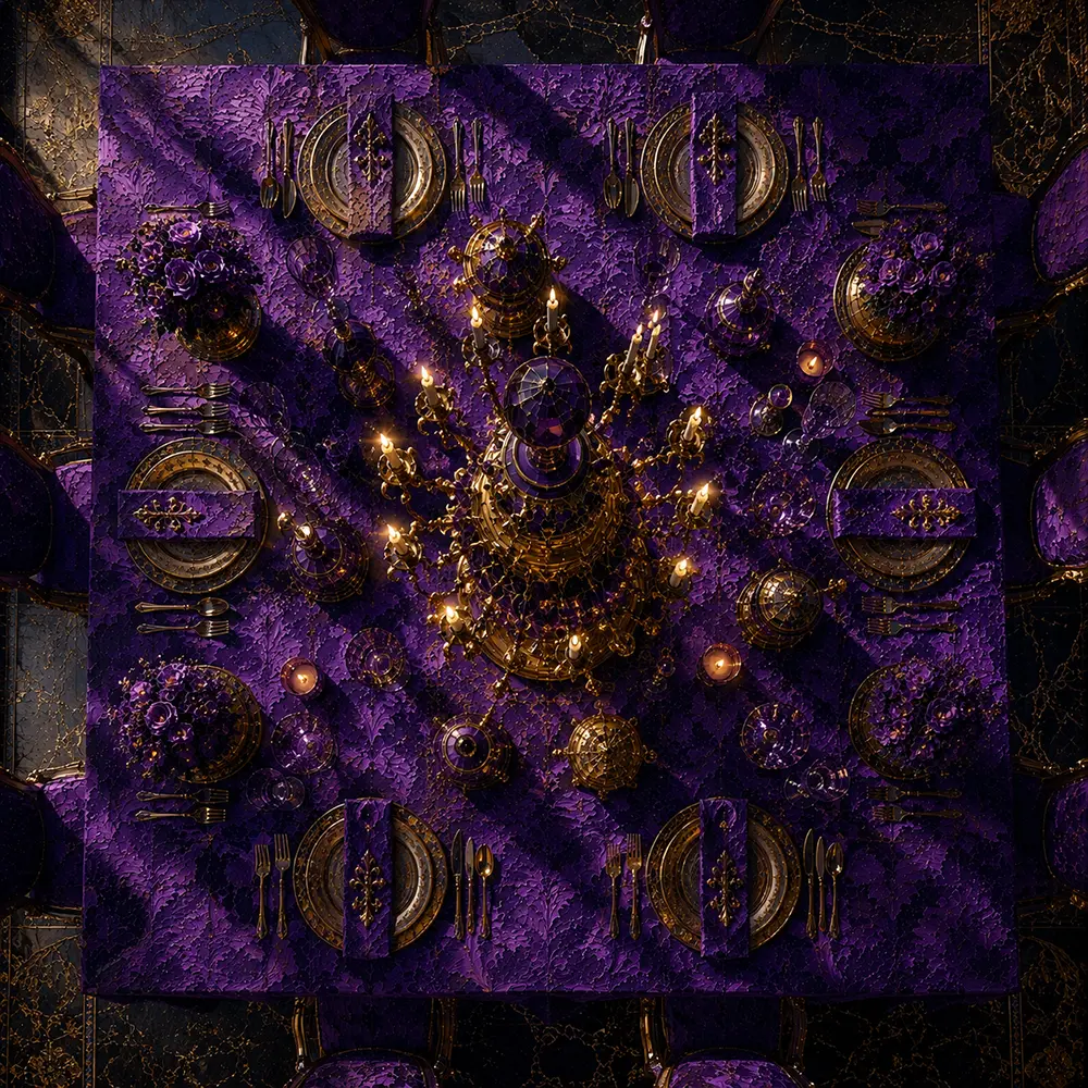 Imperial Emblem Tall Centerpiece Of Purple Glass And Gold Purple Dining Room Wall Art