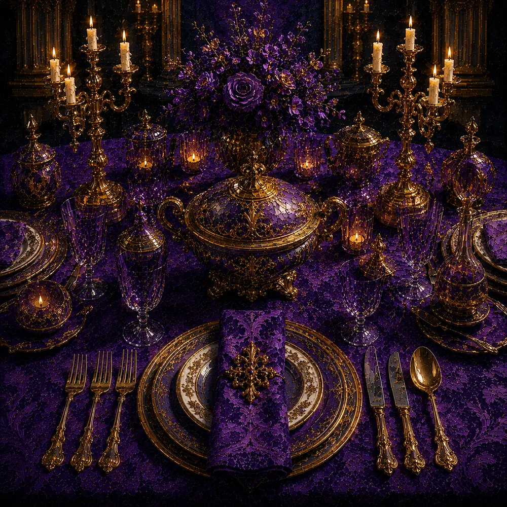 Imperial Constellation Symmetrical Place Setting With Imperial Tableware Purple Entryway Wall Art