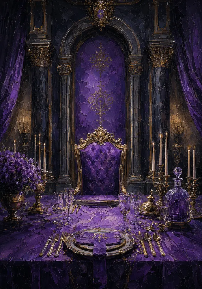 Imperial Sentinel Throne-Like Dining Chair Purple Dining Room Wall Art