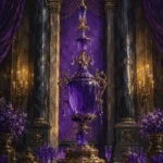 Imperial Threshold Tall Centerpiece Of Purple Glass And Gold Purple Dining Room Wall Art