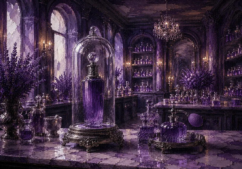Lavender Procession Tall Perfume Bottle Purple Bedroom Wall Art