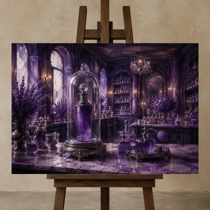 Premium Wall Art Yatay Html Edition – NM3-PUR-LP-H-001 displayed on a studio easel