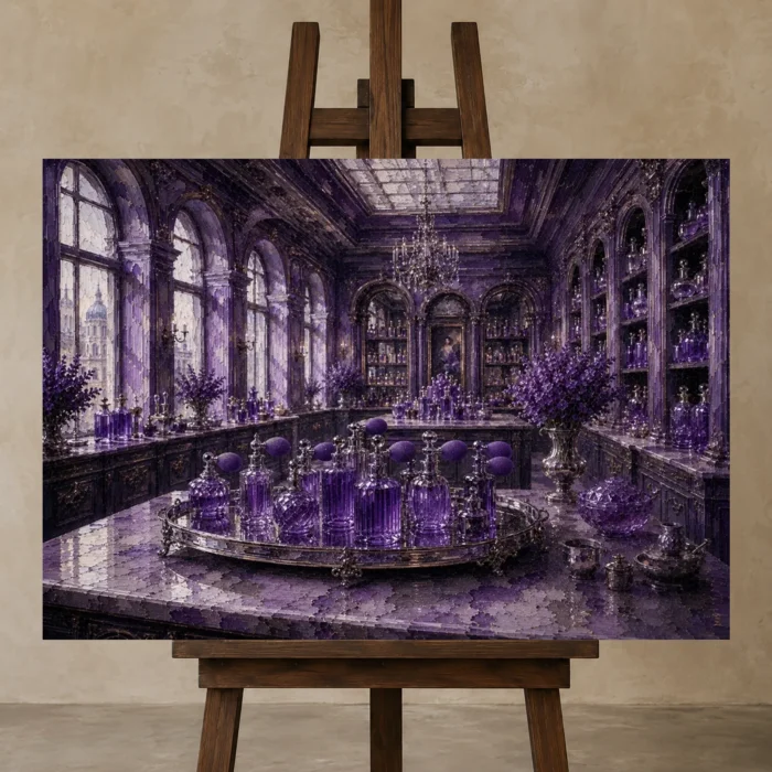 Premium Wall Art Yatay Html Edition – NM3-PUR-LP-H-002 displayed on a studio easel