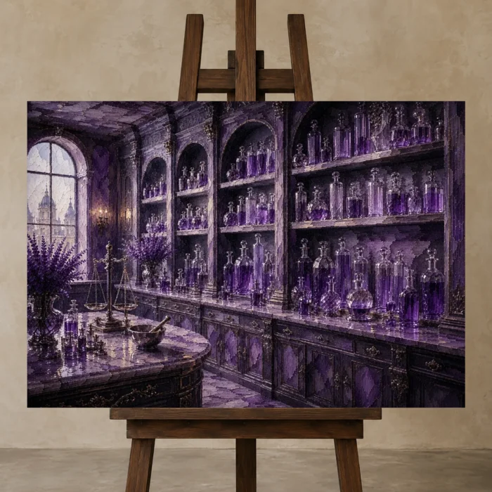 Premium Wall Art Yatay Html Edition – NM3-PUR-LP-H-004 displayed on a studio easel