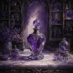 Lavender Constellation Marble Counter With A Single Sculptural Flacon Purple Bathroom Wall Art