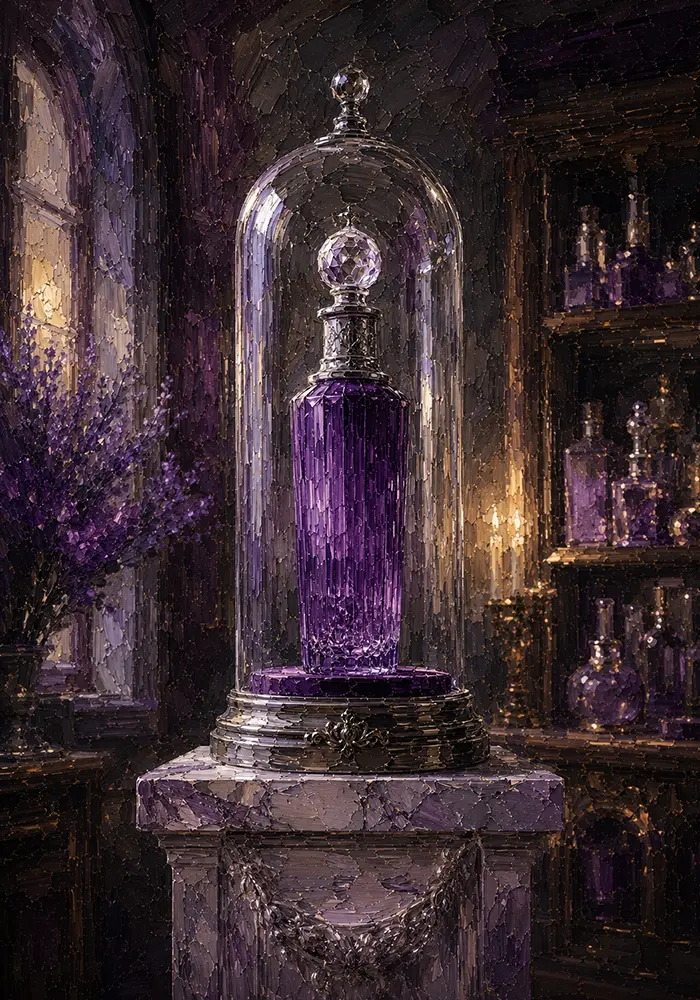 Lavender Sentinel Tall Perfume Bottle Purple Bedroom Wall Art