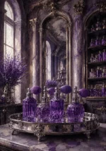 Lavender Threshold Mirrored Tray Of Violet Atomizers Purple Bathroom Wall Art