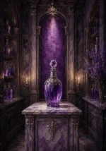 Lavender Ascent Marble Counter With A Single Sculptural Flacon Purple Bathroom Wall Art