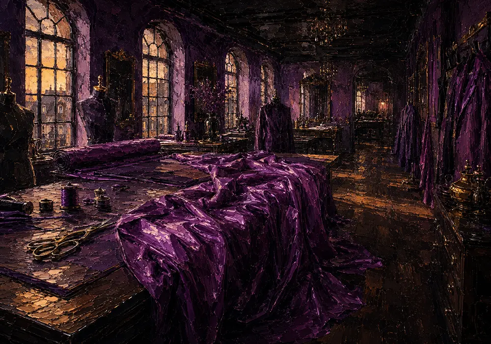 Plum Salon Silk Fabric Spilling Purple Dressing Room Wall Art